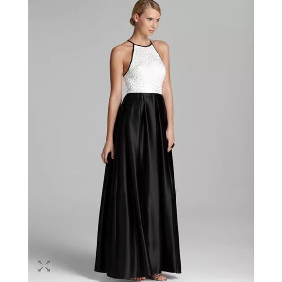 ABS by Allen Schwartz Black & White Lace Top Halter Formal Gown Womens Size 4 - Picture 1 of 16